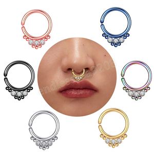 8mm CZ stalowy Clicker Segment Nose Pierścionki Hoop Otwarte Zawiasy Uszu Helix Piercing Przegroda Unisex Body Biżuteria Piercing Nostryl