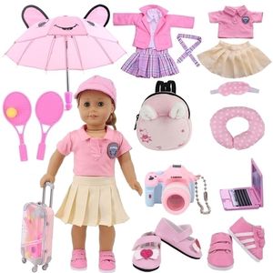 Dollkläder Dsiney Elsa Dress Kitty Pyjamas Uniform Shoes Fit 18 Inch American of Girl43 CM Reborn Baby Born Doll Girl Toy 220815