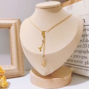 New 18K Gold Plated Stainless Steel Necklaces Choker Chain Letter Pendant Statement Fashion Womens Crystal Necklace Wedding Jewelry