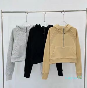 Lu Yoga-Sweatshirt, Scuba-Kapuzenpullover mit halbem Reißverschluss, Outdoor-Freizeit-Pullover, Fitnessstudio-Kleidung, Damen-Tops, Workout, Fitness, lockere, dicke Yoga-Jacken, Übung, Laufen