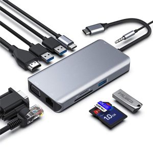 Wholesale usb c hub ethernet hdmi for sale - Group buy Hubs Port In Docking Station Type USB C HUB To HDMIs VGA Mic Audio Ethernet K Hz SD TF Card Reader