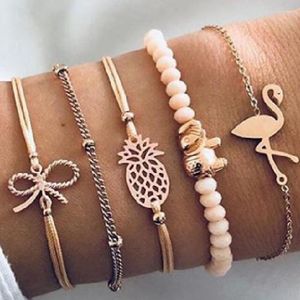 5pcs/set bohem bilezik kadınlar için bowknot yıldız kuş lotus ananas kalbi doğal taş boncuk zincirleri bileklik boho takı bağlantı zinciri