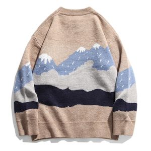 Hip Hop Streetwear Snow Mountain Bear masculino Sweater de malha outono harajuku suéter de tamanho grande algodão pullover solto masculina roupas 201203