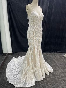 100%REAL Image Mermiad Wedding Dresses Full Lace Beach Wedding Clows Bridal Spaghetti Straps Robe de Mariee Custom Made217k