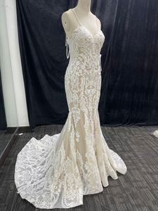 Immagine reale al 100% Abiti da sposa Mermiad Abiti da sposa da spiaggia in pizzo pieno Abiti da sposa senza spalline Robe De Mariee Custom Made217K