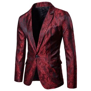 Moda Masculina Slim Fit Blazers de Um Botão Formal Negócios Escritório Casaco Casual Estampado Estilo Tribunal Terno Casaco Tops 220409