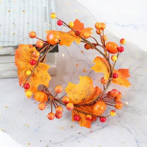装飾的な花の花輪秋のテーマドアリース人工カボチャの花マンメイドガーランドクロスレイタン素材の装飾