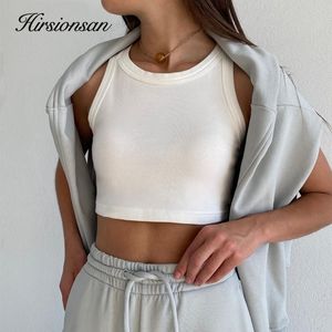Hirsionsan Summer Short Knitted Tanks Women Solid Casual Skinny Camis Vest Female Sleeveless Outwear Shoulderoff Sexy Tops Lady W220409