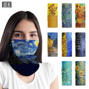 Yağlı boya kadınlar yüz bandana van gogh retro retro retro faresi boynu gaiter yıldızı ay gece ayçiçeği erkek tübüler başörtüsü