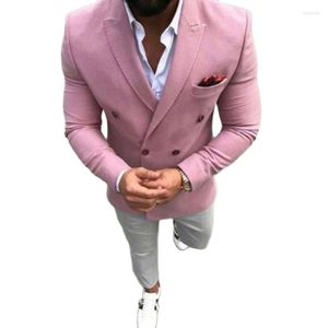 Мужские костюмы Blazers Slim Fit Men Terno свадебная вечеринка носить одежду Man Business Pink Blazer Серые брюки жених смокинг выпускной 2PS костюм h