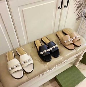 2022 Designer Men's Ladies Sandals Classic Pearl Slippers Leather Slippers Flats 0231