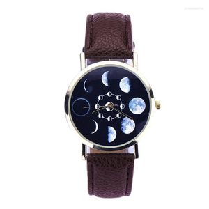 Armbanduhr Vansvar Moon Phase Astronomie Raum Uhr Mode Frauen Quarz Uhr Watschen Casual Leder Handgelenk Relogio Feminino