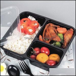 3 ou compartimento reutilizável Recipientes de armazenamento de alimentos plásticos com tampas descartáveis Take Out Lunch Box Microwavable Supplies Drop entrega