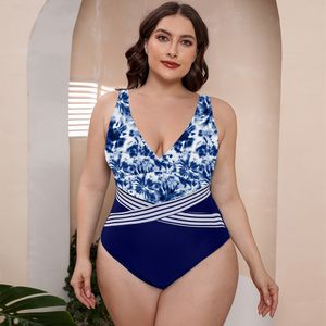 Womens Plus Size Swimwear fashion swimsuit swimwear beachwear Siamese Multi-color one-piece printing ripple no Bra underwire support summer swimsuits bikinis 01