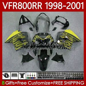 OEM Bodys för Honda VFR 800RR 800 CC RR-interceptor 1998-2001 128NO.170 VFR-800 VFR800 RR VFR800RR 98 99 00 01 800cc VFR800R Yellow Flames 1998 1999 2000 2001 Fairing Kit
