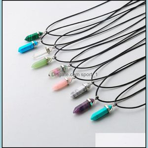 Anhänger Halsketten Anhänger Schmuck Naturstein Reiki Heilung Sechseckiger Opal Amethyste Quarz Rosa Kristall Chakra Dh4Pd