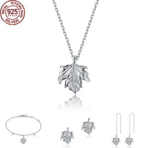 New S925 Earrings Necklace Ins Hot Selling Simple Leaves Sterling Silver Accessories Three Piece Set for2151122