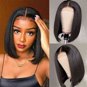 T Part Lace Wig Human Hair Women 13x1 BOB s Brazilian Straight Nature Color Remy Pre Plucked Black 220609