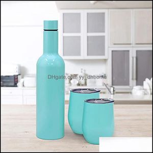 Flachmann Trinkgeschirr Küche Esszimmer Bar Hausgarten 750 ml Wein Geschenkset 25 Unzen Edelstahlflasche mit zwei 12 Unzen Gläsern Trumblers Sea I