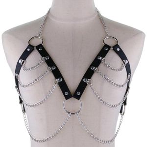 Bälten Decopunk Set skiktad läderkedja Goth Body Harness Bra ihålig skördetopp Långa TASSEL -tankar för kostympartibälten