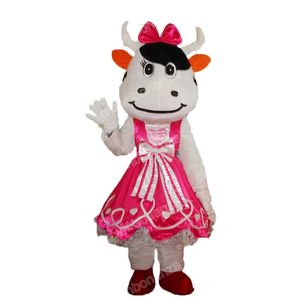 halloween Pink Dress Cow Mascot Costumes High quality Cartoon Mascot Apparel Performance Carnival Adult Size Promotional Advertising Clothings