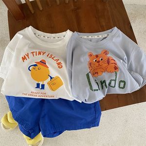 MILANCEL Children T-shirt Animal Alphabet Print Short Sleeves Kids Cotton Clothes Girls Tops 220426