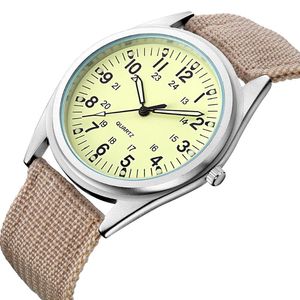 Wristwatches Luminous Hands Simple Watch Women Japanese Quartz Fashion Khaki Canvas Belt Fluorescent Green Military Army Style Clock Gift