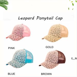 Ponytail Czapki baseballowe Glitter Messy Bun Kapelusze Płukany Bawełniany Tie Dye Snapback Cap Leopard Sun Visor Kapelusz GCB14958