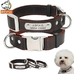 Personalized Customized Dog Collar Genuine Leather Adjustable Engraved ID Collars For Small Medium Large Pet s Y200515