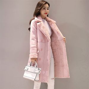 Casaco de Inverno Feminino de Pele de Camurça Nova Moda Grossa Pele de Carneiro Falsa Casaco Longo Feminino Sólido Quente Trench Coat T200915