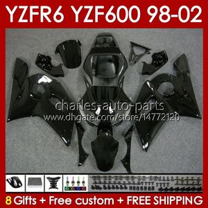 Body Kit för Yamaha YZF R6 R 6 98-02 YZFR6 98 99 00 01 02 BOODYWORK 145NO.78 YZF 600 CC YZF-600 Frame YZF-R6 YZF600 600CC 1998 1999 2000 2001 2002 ABS FAIRINGS Black Full Blk