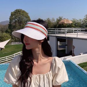 Wholesale uv visors resale online - Visors Summer Lady Empty Top Sun Visor Hat Beach Hats Straw Wide Brim Caps UV Protection For Men And WomenVisors