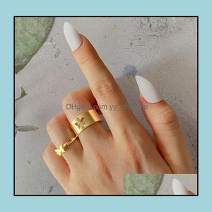 Cluster Rings Jewelry Creative Butterfly For Women Men Lover Couple Ring Set Friendship Engagement Wedding Open 2Pcs/Set Gold Sier Colors Dr