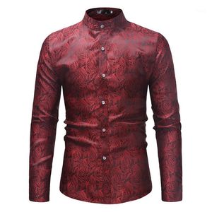 Fashion Paisley Shirt Men 2022 Long Sleeve Mandarin Collar For Wedding Party Tuxedo Shirts Chemise Homme Men's Casual