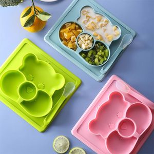 Set di posate Ciotola in silicone Set di stoviglie per cartoni animati per bambini Piatto da pranzo per bambini Cucchiaio da addestramento per bambini Posate