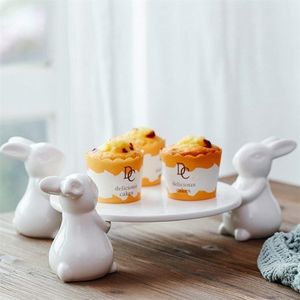 Porcelain cake plate Ceramic white rabbit foot holder creative home decorations ceramic ornaments accessories tea pastry tray 220307