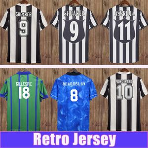 97 99 Newcastle United Retro Mens Futebol 97 98 99 # 9 SHEARER Início Preto Branco camisas do futebol Uniformes luva Clássico curta Retro adultos