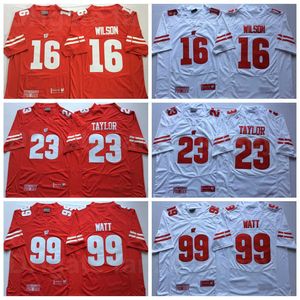 NCAA Football College Wisconsin Badgers 16 Russell Wilson Jerseys 99 JJ Watt 23 Jonathan Taylor University Red White Team Breathable For Sport Fans Uniform Men Sale