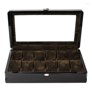 Watch Boxes & Cases Grids Wood Grain Organizer Box Metal Buckle Wristwatch Display CaseWatch Hele22