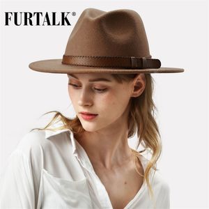 Furtalk 100% wełna wełna fedora czapka kobiety mężczyzn hat ladies fedoras szeroki rdzeń Jazz Feel Hat Vintage Autumn Winter Cap 2019 T200103