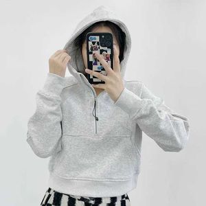 Lu-01 Yoga Sweatshirt Scuba Half Zip Hoody Outdoor Leisure Sweater Gym Clothes Women Tops Workout Fitness Loose Thick Yoga Jackets Exercise Running Hooded Coat
