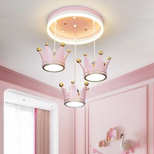 Pendant Lamps Pink Crown Lights Children's Room Lamp Girl Bedroom Princess Personality Warm Sweet European Style LB70615Pendant