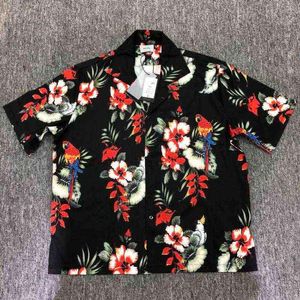 남자 티셔츠 디자이너 Rhude T 셔츠 남성 여성 꽃 앵무새 레드 짧은팔 꽃 인쇄 하이 스트리트 패션 Tshirt UWIU 고품질