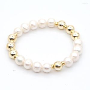 Perlenstränge Shinus Süßwasserperlen Armband für Frauen Schmuck Barockperle Luxusarmbänder Hochwertige goldfarbene Perlen Pulseras Fe