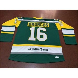chen37 남자 진짜 녹색 풀 자수 #16 Humboldt Broncos Humboldt Strong Straschnitzki 하키 유니폼 또는 사용자 정의 이름 또는 번호 레트로 저지