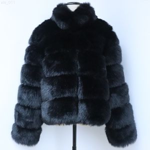 HJQJLJLS 2022 Winter Women Thick Warm Long Sleeve Coat Luxury Faux Fur Coat Female Stand Fur Collar Short Fake Fur Jacket T220716