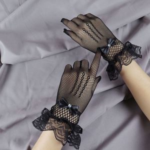 1 paio di guanti da sposa in pizzo nero da donna a rete per accessori da sposa