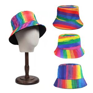 Home Cappellino da sole Cappello da pescatore a punta piatta abbinato al colore dell'arcobaleno a doppia faccia Joker sole per uomo e donna cappello da bacino a sette colori LK116