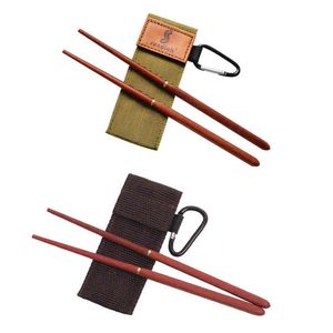 Mahogany قابلة للطي Chopsticks في الهواء الطلق CAMP PISNIC TRAVEL TAILLE TABILE TABLESTICKS CHOSTICKS مع حقيبة تخزين Y220530