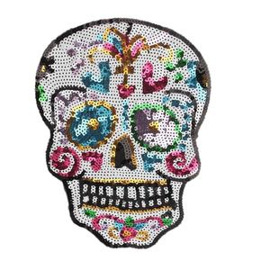 Sewing Notions Big Size Skull head Patches for Clothing Sequins Biker Badge Embroidery Fabric Patch Sequined DIY Clothes Stickers 26cm